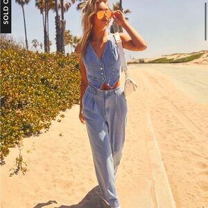 Vici denim two piece set- SZE M - waistcoat & wide leg jeans